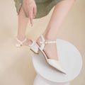 Closed Toe Women's Hour Buckle Sandal Pointed Toe Summer Pointed Toe Shoes Women's Toe Cap Word Mid Heel Delivery List Shoes Every Night Wind Back Empty [48 Fairy ]. 