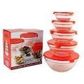 Glass Bowls Set With Lids - 5 Pcs Glass Mixing & Serving Bowl Set Elegant 5-Piece Glass Bowl Set | Red Airtight Plastic Lids | Microwave & Dishwasher Safe. 