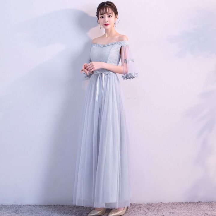 Gray Bridesmaid Dress Long 2024 Spring and Summer New Korean Style Short  Sleeve Sleeve Sisters Dress Bridesmaid Group Clothes Performance Evening  Dress | Daraz.lk