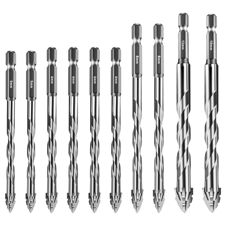 Four-Flute Sawtooth Eccentric Drill Bit Set – Titanium Coated, Multifunction, 10-Piece (5-12mm Sizes)