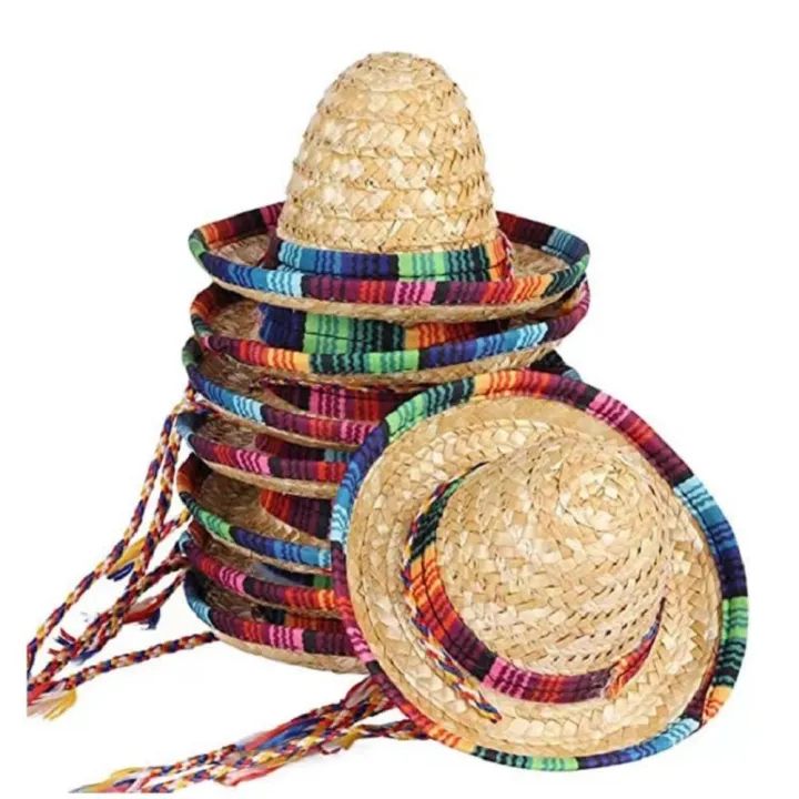 Straw Woven Sun Hat Cap Mexican Pet Supplies Cute Costume for Cute Mini Puppy