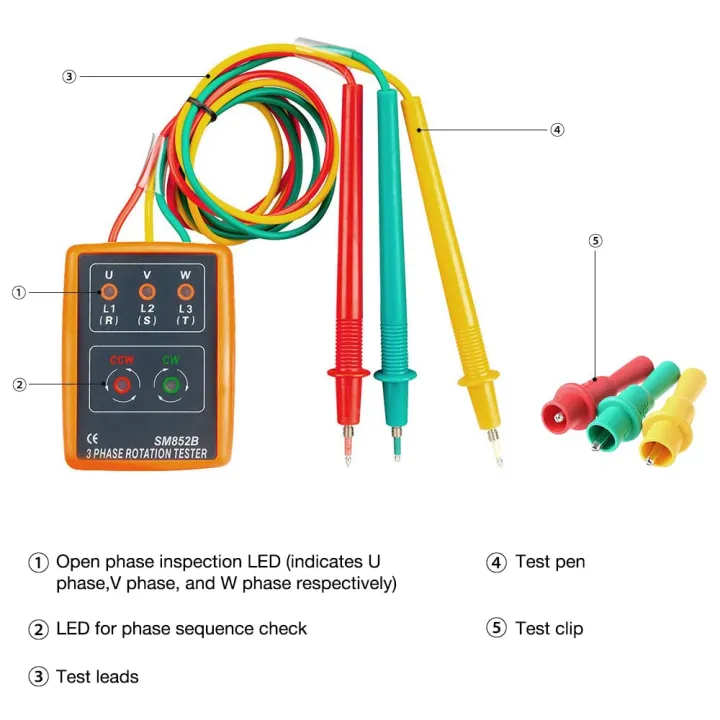 Phase Tester Rotating Field Measuring Device, with LED and Buzzer ...