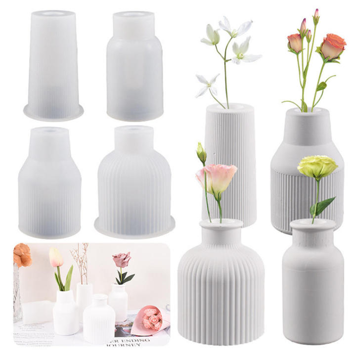 3D Gypsum Concrete Plaster Epoxy Vase Silicone Mold Flower Pot Mould Gardening Decoration