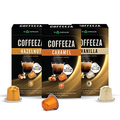 COFFEEZA Flavoured Variety Pack Coffee Capsules - Aluminium Coffee Pods, Box Of 3 (30 Capsules) - 55 Gm (FROM INDIA)SAB