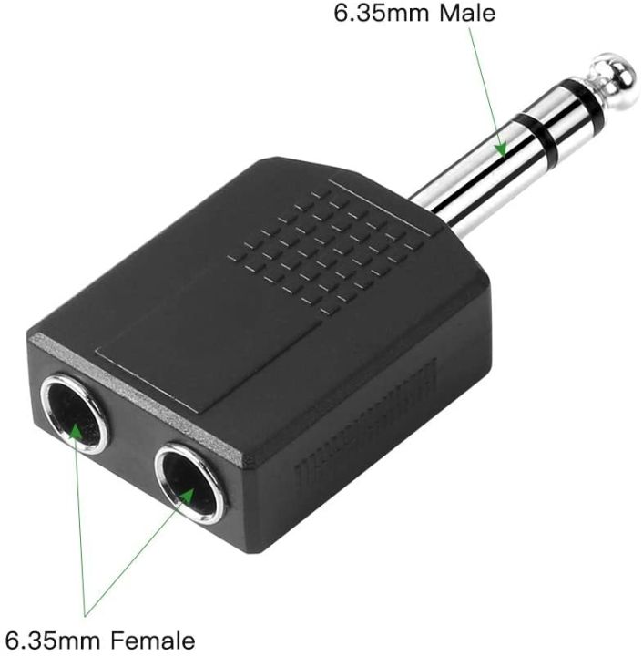 1/4" 6.35mm Stereo Plug Male to Dual 1/4" 6.35mm Jack Female Splitter Adapter, Dual 6.5mm Jack TRS Adapter  Y Cable Splitter for Headphone, Microphone, Amplifier TAA Compliant Black