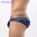 Plus Size Briefs Men's Denim Print Low-rise U-convex Briefs High Elastic Breathable Underwear for Men Briefs. 