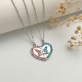 Qingwen Cross-Border Hot Selling Butterfly Love Friendship Necklace for Women Graceful Personality Colorful Crystals Heart Pendant Clavicle Chain BFF Necklace. 