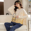 Women's 2 Pieces Pajamas Set 100% Cotton Pyjama Female Pijama Women Homewear Soft Sleepwear Long Sleeve O-Neck Shirt Pants Suit. 