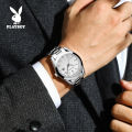 PLAYBOY Men's Watch Waterproof 2023 Latest Luminous Quartz Movement Stainless Steel Strap Calendar Casual Business Style 3301. 