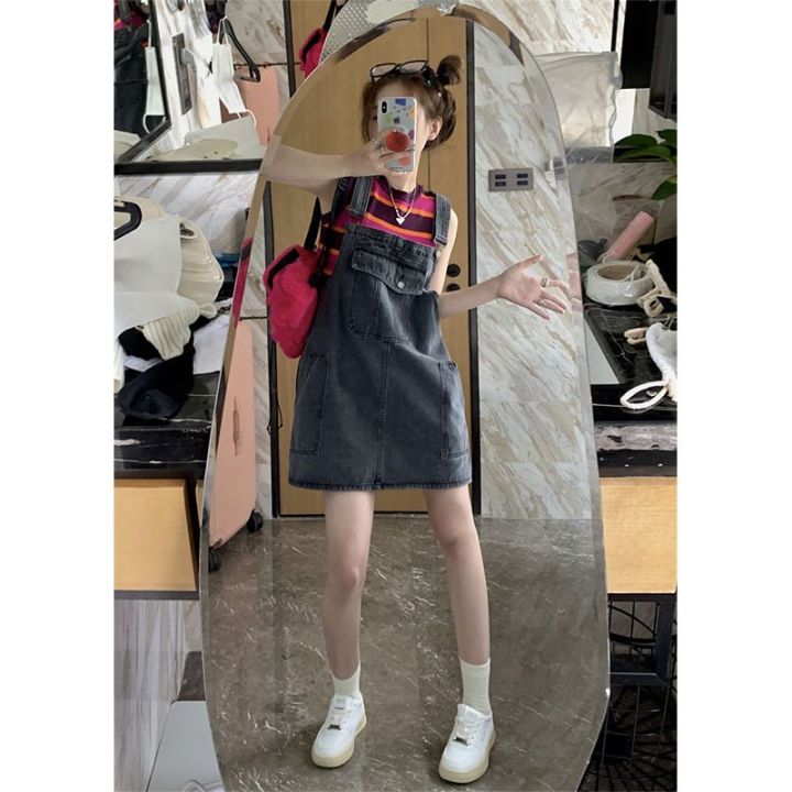 Summer%20Korean%20Version%20ofinsRetro%20High%20Waist%20Loose%20Denim%20Suspender%20Skirt%20for%20Women%20Thin%20Slimming%20All-Matching%20Small%20Size%20Dress%20-%20Image%204