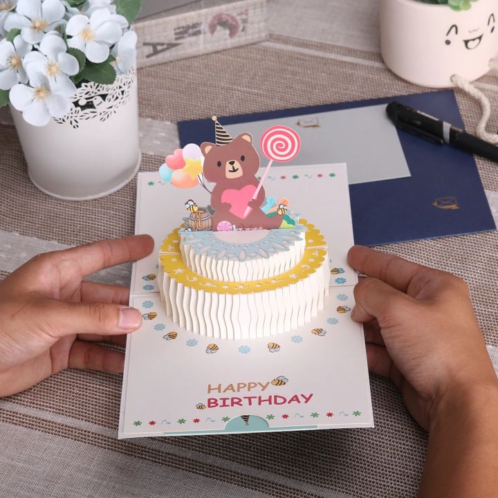 birthday cards 3D Cartoon Bear Pop Up Birthday Card Gift Greeting Cards ...