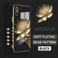 TA for Redmi 9A Back Cover With Hand Strap Gold Lotus Flower Luxury 6D Plating Case Side Pattern Soft Silicone Square Mobile Cover. 