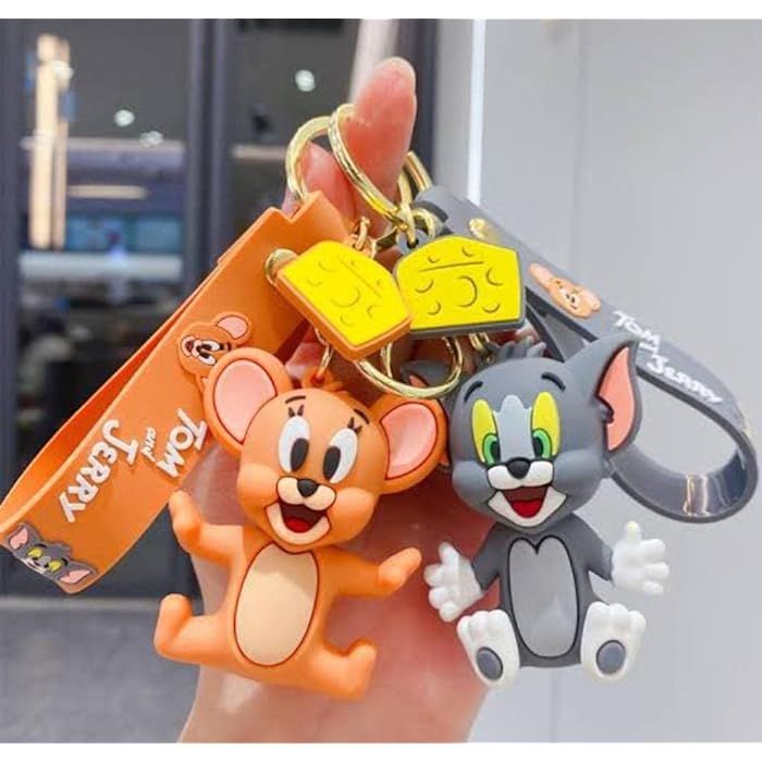 TERA 13 Kids Keychain For Girls 2 Piece Cartoon Keychain For Boys Return Gifts Keychain For Kids Cute Orenge And Grey Color  Tom and Jerry key chain| Pack of 2 |Gift item  Mixed Cartoon Silica gel Keychain Backpack DIY Pendant