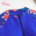 Muses Mall Long-sleeved Swimsuit Floral Print Women's Swimsuit Set with Round Neck Zipper Closure Quick Dry Conservative Beachwear for Surfing 2 Pcs/set Women Split Swimsuit. 
