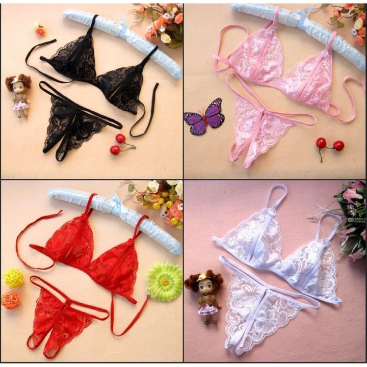 4 Suit of Lace Lingerie Bras Transparent Briefs Ladies Three-point Suit ...