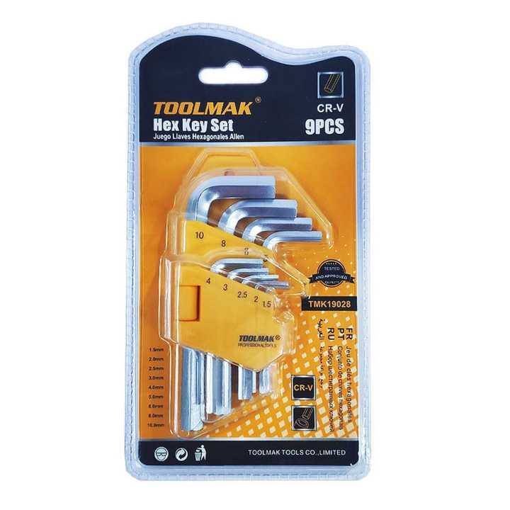 Allen Key Set - 9 Pcs - CRV - Short - Hex - (1.5 -10 mm) - TOOLMAK