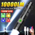 10000LM Rechargeable Flashlight 100W Ultra Powerful Flashlight Tactical Long Range Torch Self Defense High Power Led Flashlights. 