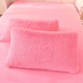 3 In 1 Fur Bed Sheet Set / Faux Fur Shaggy Comfortable Blanket (Without Padding) Home Decor Luxury Bedding Set Throw Rug Pink Color. 