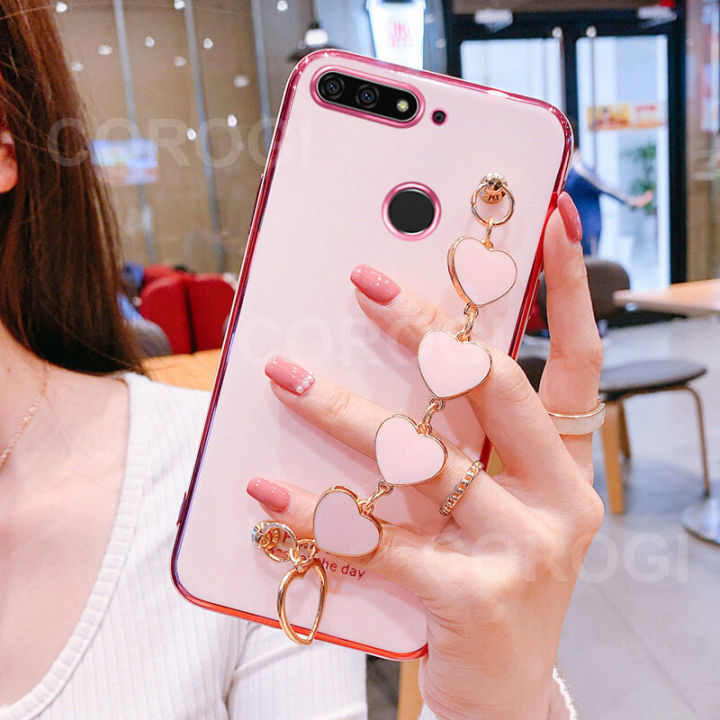 LECOMES%20for%20Huawei%20Honor%207C%20Back%20Cover%20with%20Love%20Heart%20Bracelet%20Chain%20Luxury%206D%20Plating%20Shiny%20Soft%20Silicone%20Mobile%20Phone%20Case%20Pouch%20Girls%20-%20Image%202