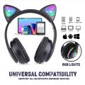 Flashing LED Cute Cat Ears Headphones Bluetooth Wireless Headset with Mic TF FM Kid Girl Stereo Music Earbud Kitten Earphon Gift. 