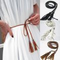 Boho Thin Waist Rope Belt Women Simple PU Leather Tassel Braided Self-Tie Belt 135cm-175cm. 