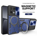 Lenuo For Xiaomi Redmi Note 13 Pro 4G Back Cover Shockproof Armor Case Car Magnetic Ring Stand Holder Push Pull Camera Lens Protection Hard Phone Case. 