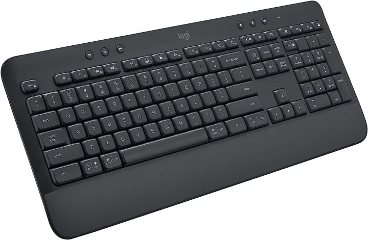 Logitech Signature K650 Comfort Full-Size Wireless Keyboard with Wrist Rest, BLE Bluetooth or Logi Bolt USB Receiver, Deep-Cushioned Keys, Numpad, Compatible with Most OS/PC/Window/Mac