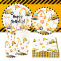 Construction Disposable Tableware Birthday Party Decor Kids Boy Engineering Vehicle Theme Tableware Party Supplies Baby Shower. 