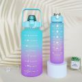 Water Bottle 3 Pcs Set with Motivational Time Marker with Straw, Leakproof BPA free Non-toxic Water Bottle for Office, Sports, Gym (NOTE  COLOR IS MULTICOLOR). 