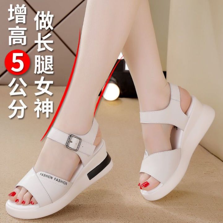 Dadongge Genuine Leather Platform Wedge Sandals Summer High Heels