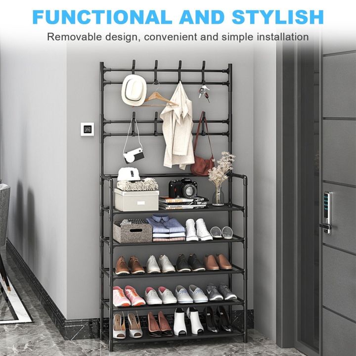 5 Layer Simple Floor Shoe Rack With Cloth Hanger