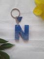 Epoxy Resin Key Tags- Crystal clear epoxy resin - Silver and Blue sprinkles inside - Transparent with glistening surface -English Alphabet Letter Key Tags -. 