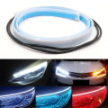2 PCs White Yellow Ultrafine Universal 60cm LED DRL Car Daytime Running Light LED Strip Lights Amber Turn Signal Light DRL LED for car ,bike ,lory. 