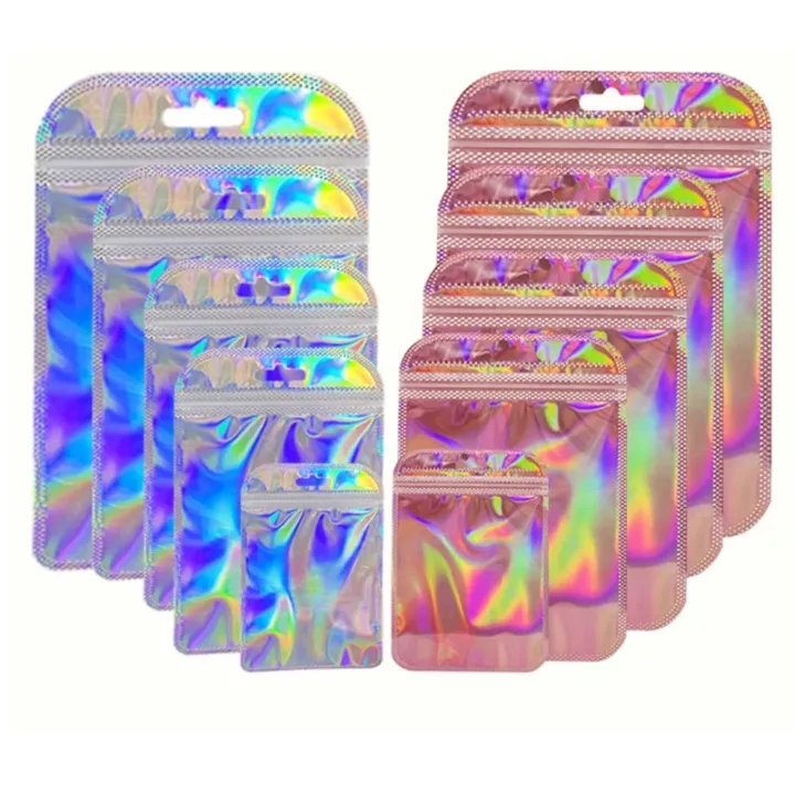 zip lock bags 50pcs Iridescent Ziplock Bag Transparent Laser Thicken ...