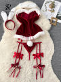 SINGREINY Cosplay Rabbit Maid Nightwear Halter Splice FuEfficientr Bow Lingerie Combination Christmas Porno Underwear Sets. 
