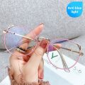 New Cat Ear Anti Blue Light Eyeglasses Metal Thin Round Frame Fashion Cute Glasses For Girls Computer Spectacles Eyes Protection. 