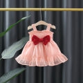 Summer Red Bow Baby Girl Princess Dress Ruffle Solid Color Infant Sling Dress Christmas Wedding Party Girls Children'S Clothing (0-3 Years). 