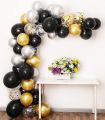 Black Gold Silver Balloon Garland Kit, 10Inch Balloon Garland Backdrop Including Black, Chrome Gold Silver Confetti Balloons Decorations Backdrop Ideal for Birthday Party Decorations. 
