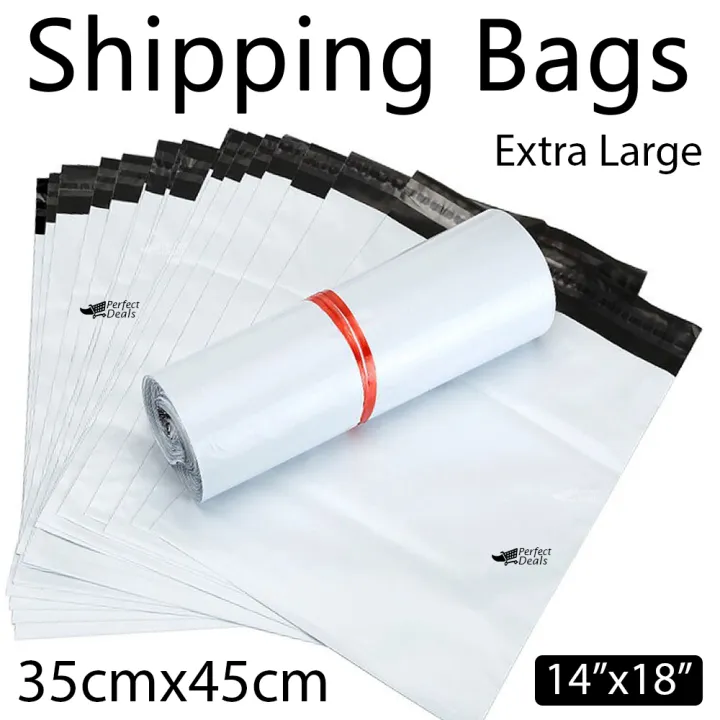 Perfect Extra Large Poly Mailer High Quality White Flyers Bundle of 100, 25, 10 Pcs 500 Bags Thickness 2.2mm Self-seal Adhesive bags Storage Courier Bags 35cm*45cm Mailer Packs Daraz Flyers Postal Safe Mailing Bags Shipping packing bag Size 35cm x 45cm