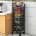 5 Layer Fruit Vegetable Storage Basket, Multi-Layer Square Rotating Kitchen Storage Shelf, Rotatable Kitchen Storage Rack Trolley with Wheels. 