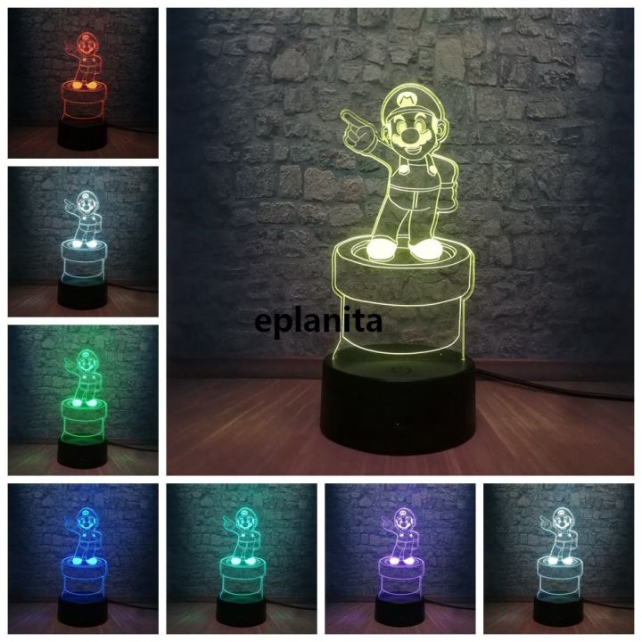 【VA VA VOOM】Cartoon Cute Super Mario Action 3D LED RGB Night Light ...