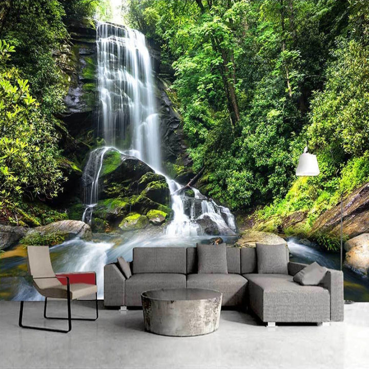 Green Forest Waterfall Custom 3D Wall Murals Wallpaper Living Room ...