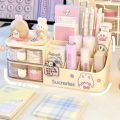 Ins Kawaii Desk Organizer Storage Box Cute Bear Handle Drawer Stationery Pen Holder Sticky Note Tape Storage Box Organizer Rack. 