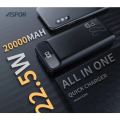 Aspor A396 20000mAh Power Bank With PD Charging, Capacity 20000 mAh / 22.5W, LCD digital display, IQ output. 