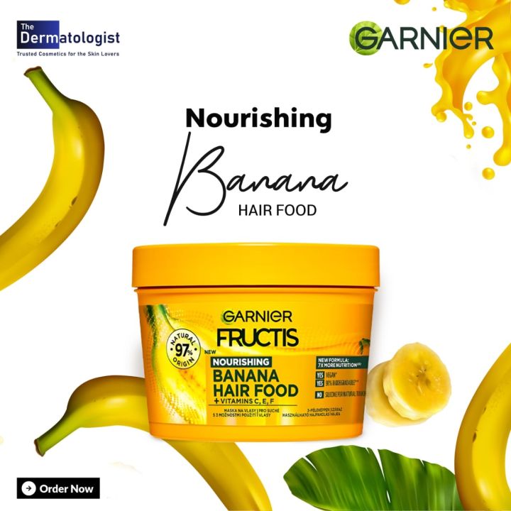 Garnier, Fructis Hair Food Banana Nourishing Hair Mask 3 in 1 Vegan Formula for Dry Hair 390ml