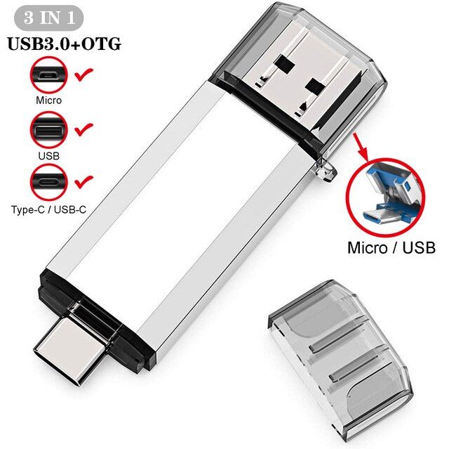 Ubs 3.0 Otg Usb Flash Drive 64gb Pen Drive 3 In 1 Type C Micro Usb Stick 3.0 Flash Drive 16gb 32gb 128gb Pendrive 256gb 512gb