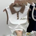 RetropoloCollar Sleeveless Vest Women's Summer Outer Wear Stitching Pure Desire Chic Hot Girl American Top. 