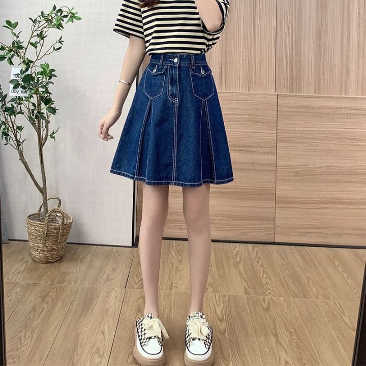 FatmmPlus Size Denim Short SkirtaWord Skirt Summer Loose High