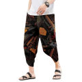 Men Loose Casual Harem Pants Large Size Cropped Pants Retro Printing Wide-leg Pants. 