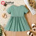 PatPat Baby Girl Clothes All Over Rabbit Print Solid Ribbed Short-sleeve Dress. 